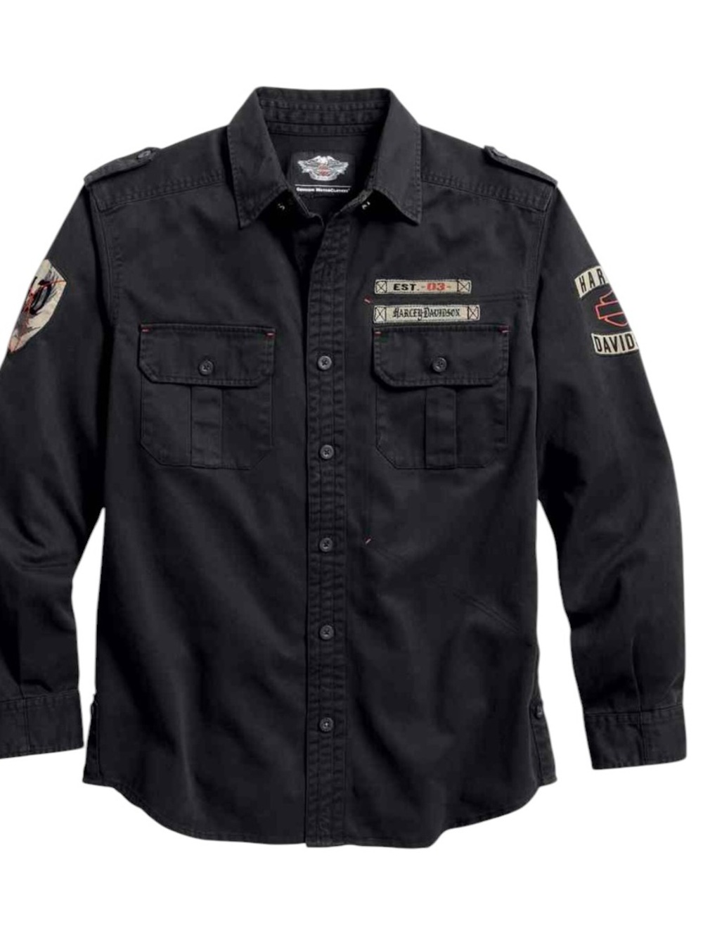 Harley-Davidson Black Long-Sleeve Canvas Shirt Jacket with Patches Size XXL